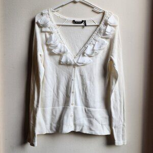 Daisy Fuentes Cream Ruffled Button Down Cardigan Size Small